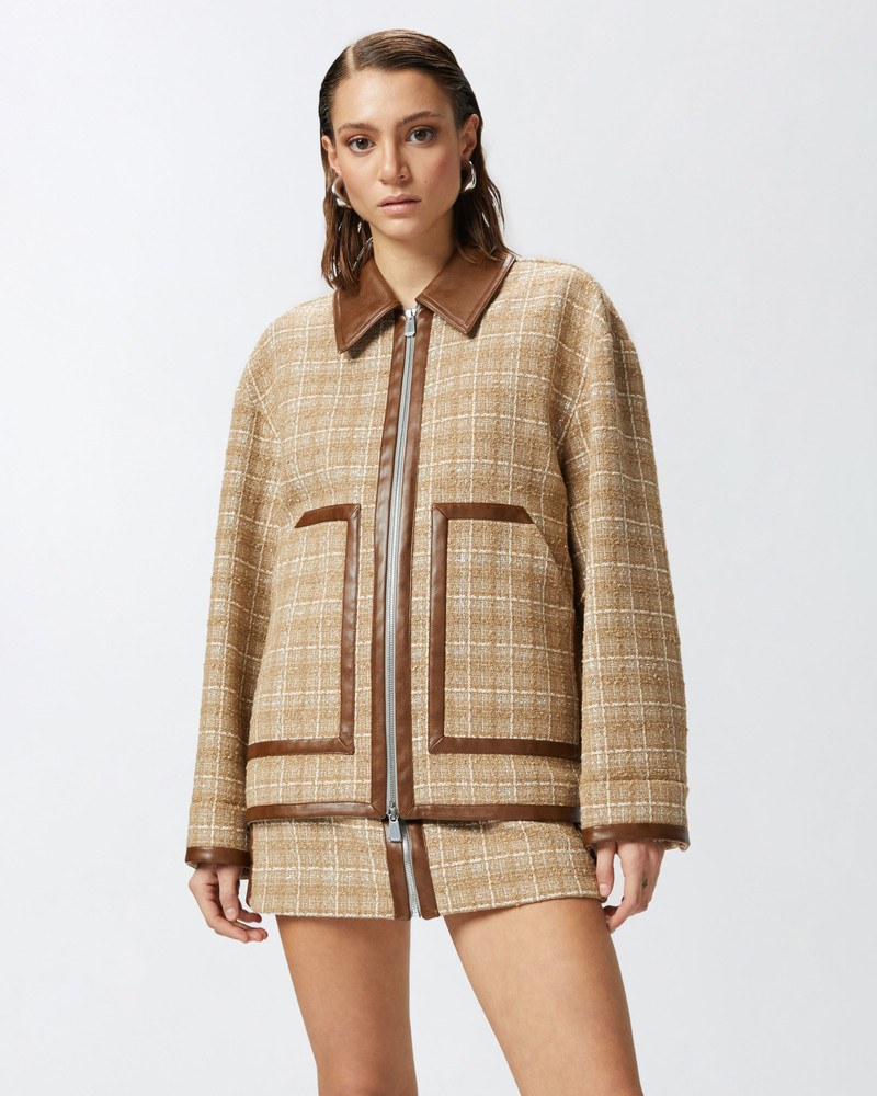 PINKO TWEED BLOUSON JACKET WITH FAUX LEATHER DETAILS AND ZIP outlook