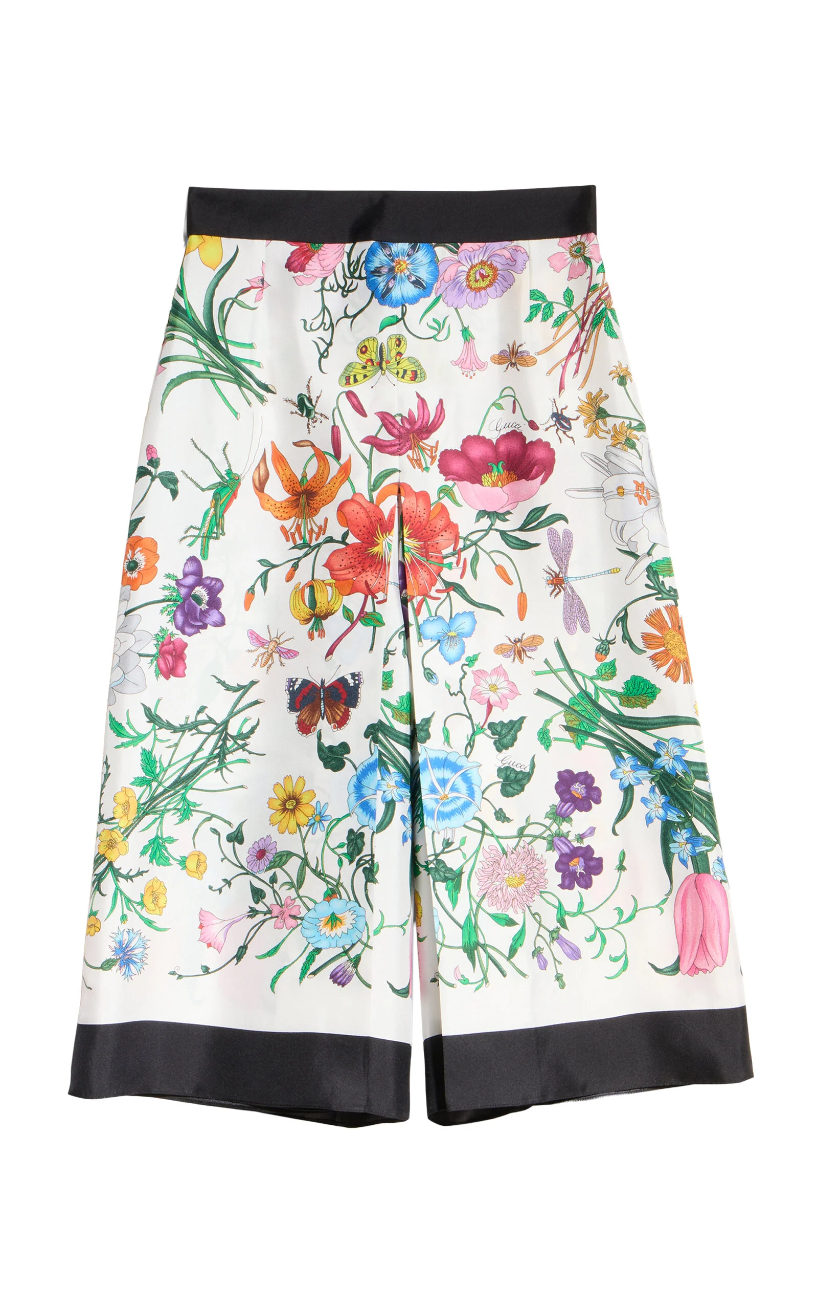 Floral Printed Silk Wide-Leg Cropped Pants - 1