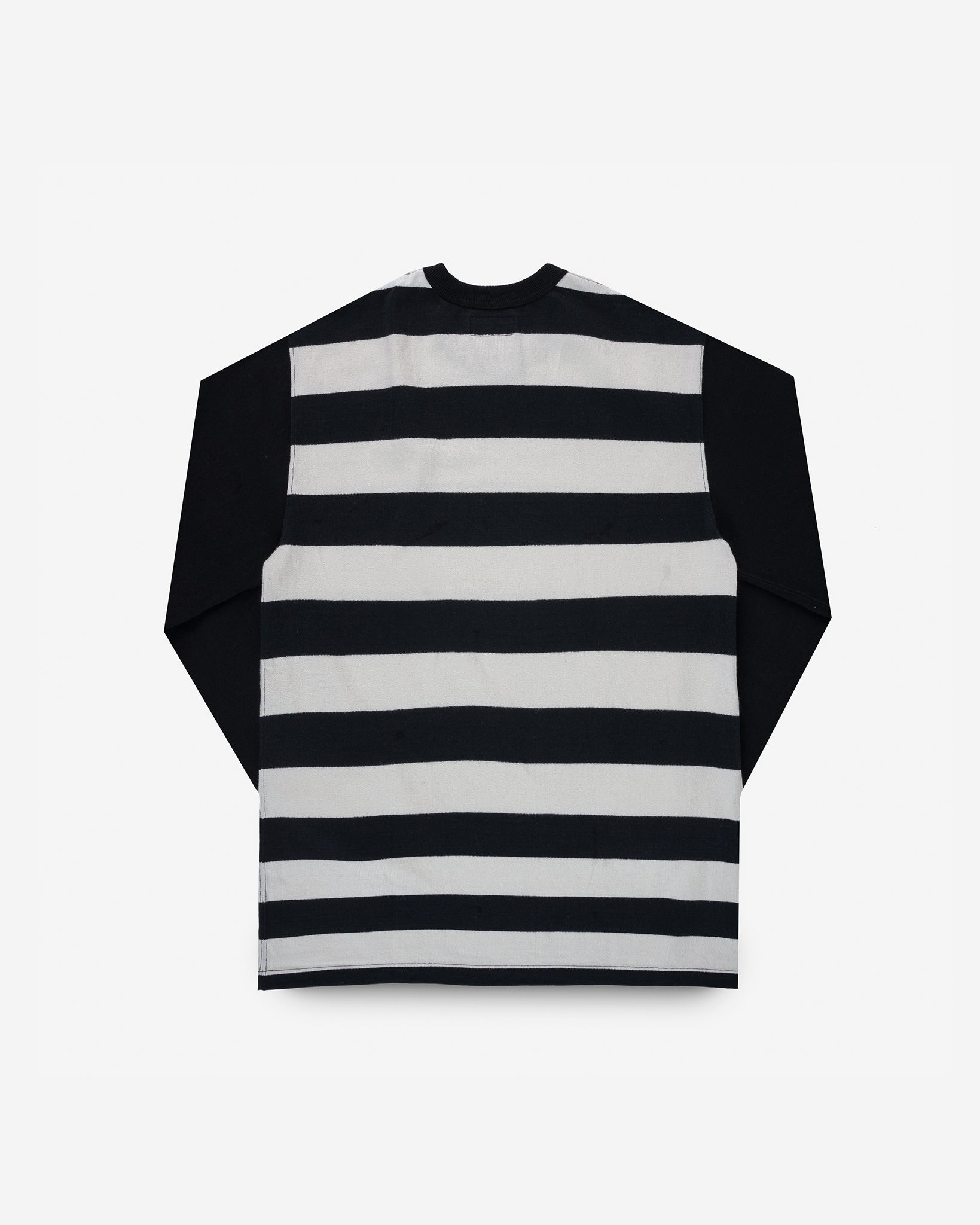 IHTB-05-WHT 11oz Cotton Knit Long-Sleeved Sweater - Striped Body with Black Arms - 5