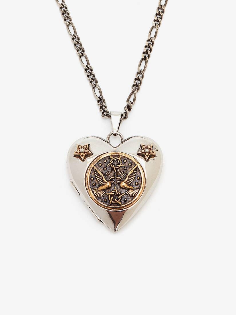 Women's Long Necklace With Heart Pendant in Antique Silver - 2