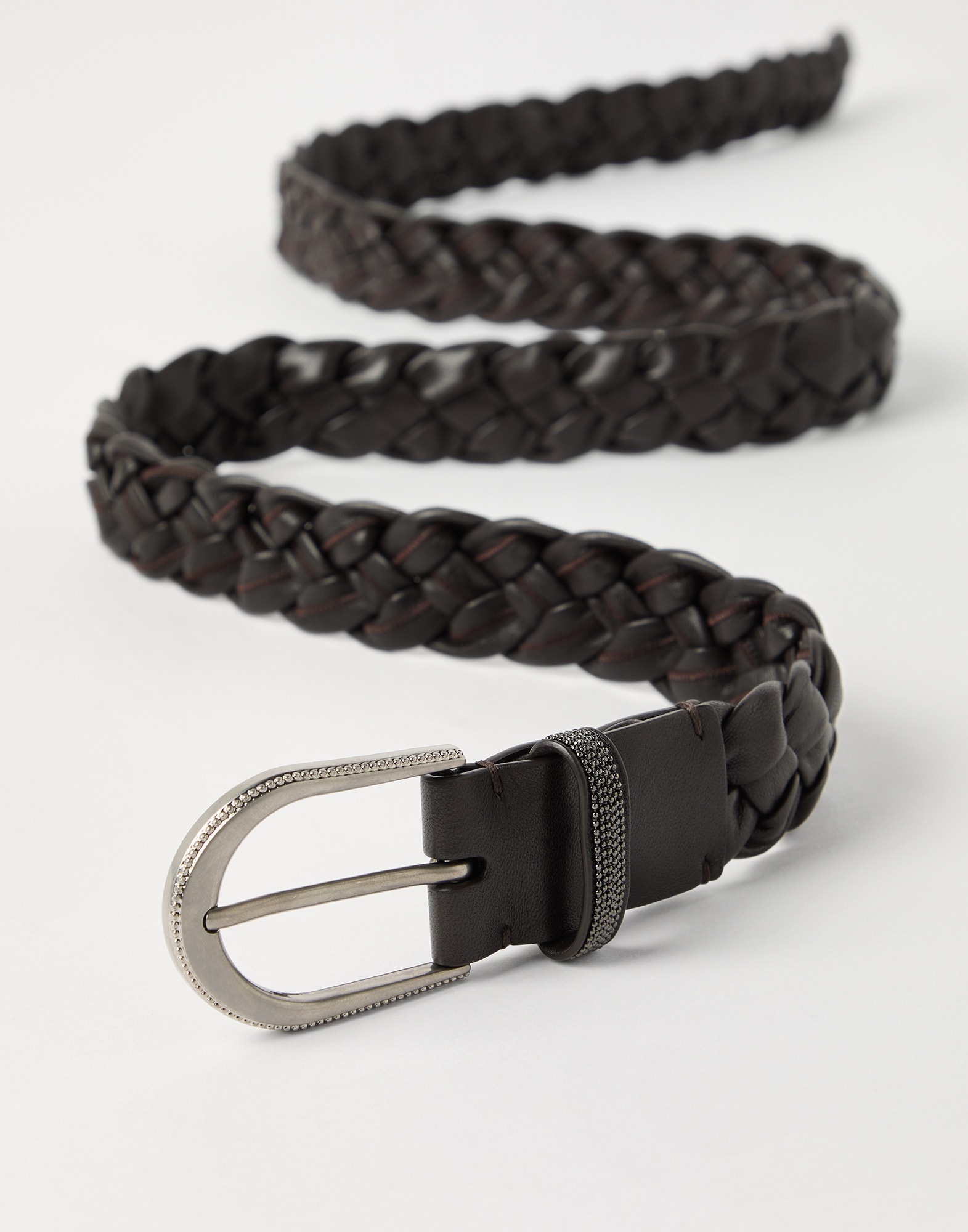Braided nappa leather belt with monili - 2
