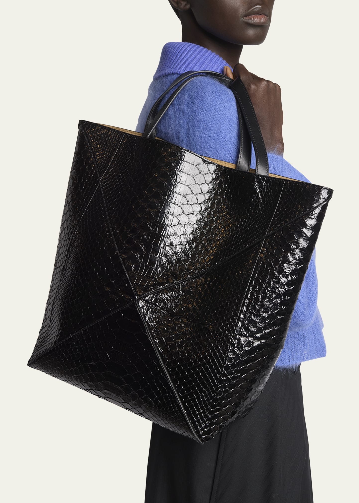 Puzzle Fold Large Patent Python-Embossed Tote Bag - 6