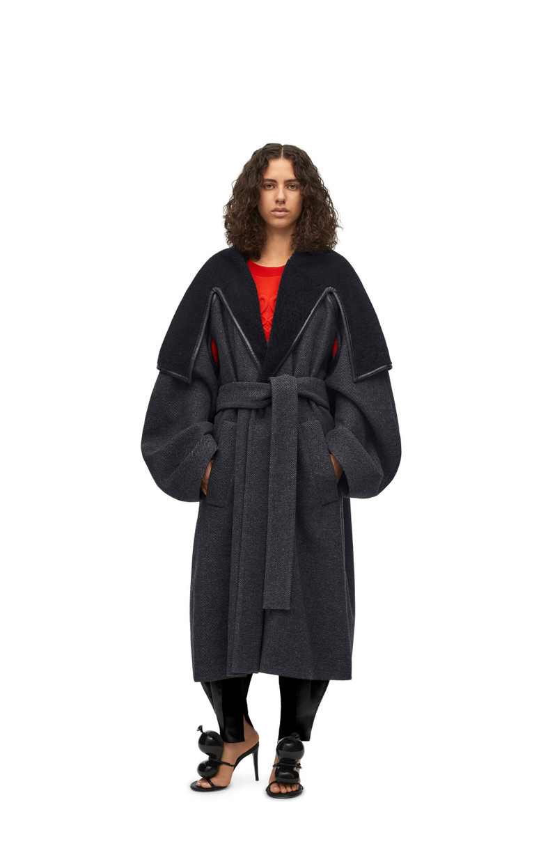 Loewe Shearling collar belted coat in wool outlook