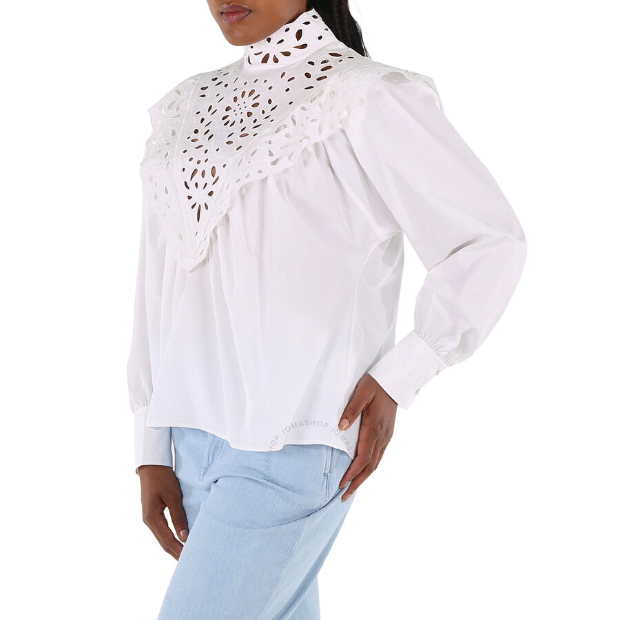 Chloe Ladies White Cotton Poplin High-Neck Shirt - 5