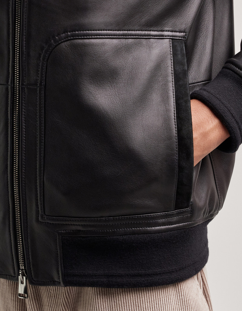 BLACK LAMBSKIN BOMBER JACKET WITH HIGH NECK 6