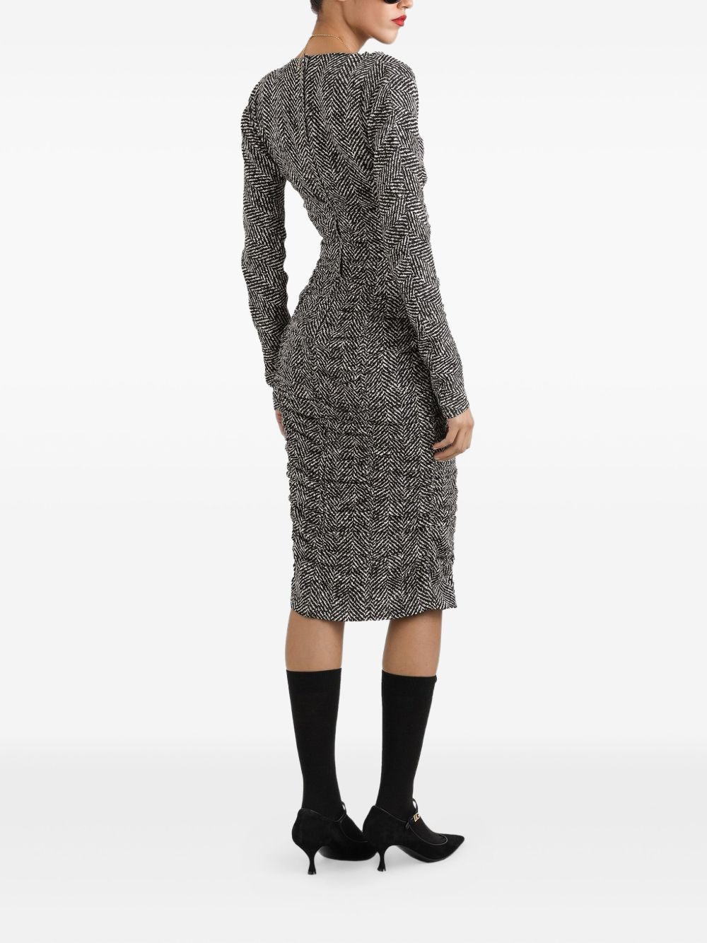 chevron gathered midi dress - 3