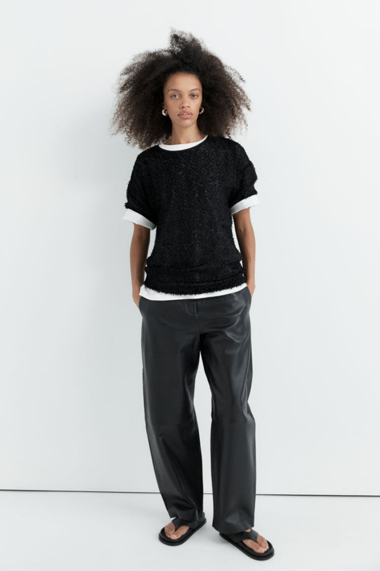 Feathered Silk Tee - Black - 9