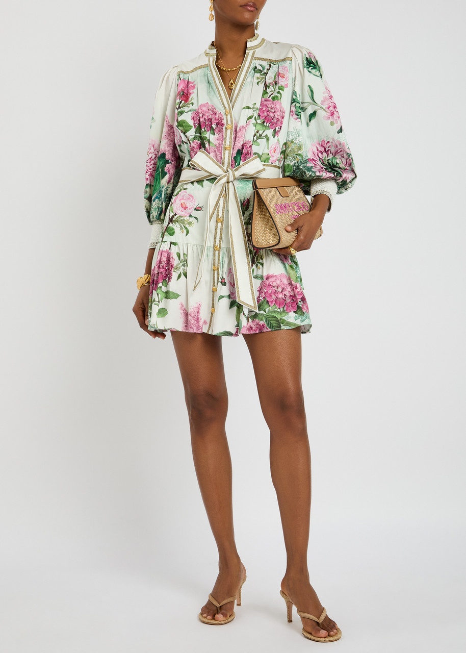 【Alice+Olivia】CORA 花柄 タイウエスト ミニ丈 シャツドレス Alice+Olivia】CORA 花柄 タイウエスト ミニ丈 シャツドレス