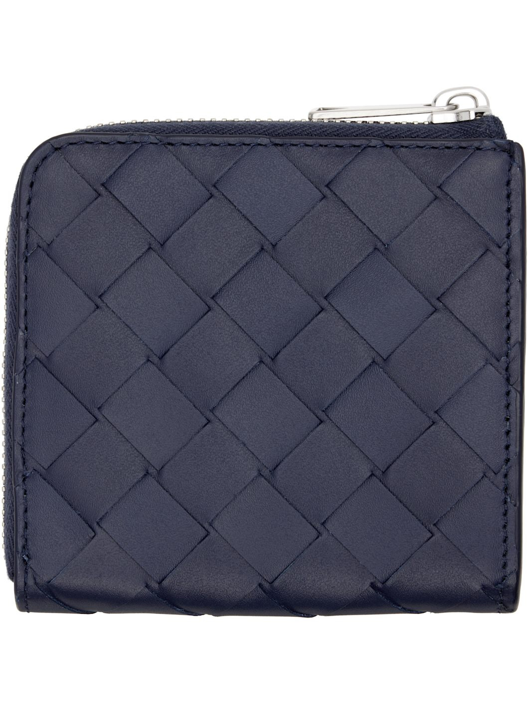 Navy Intrecciato Square Zip Around Wallet - 2