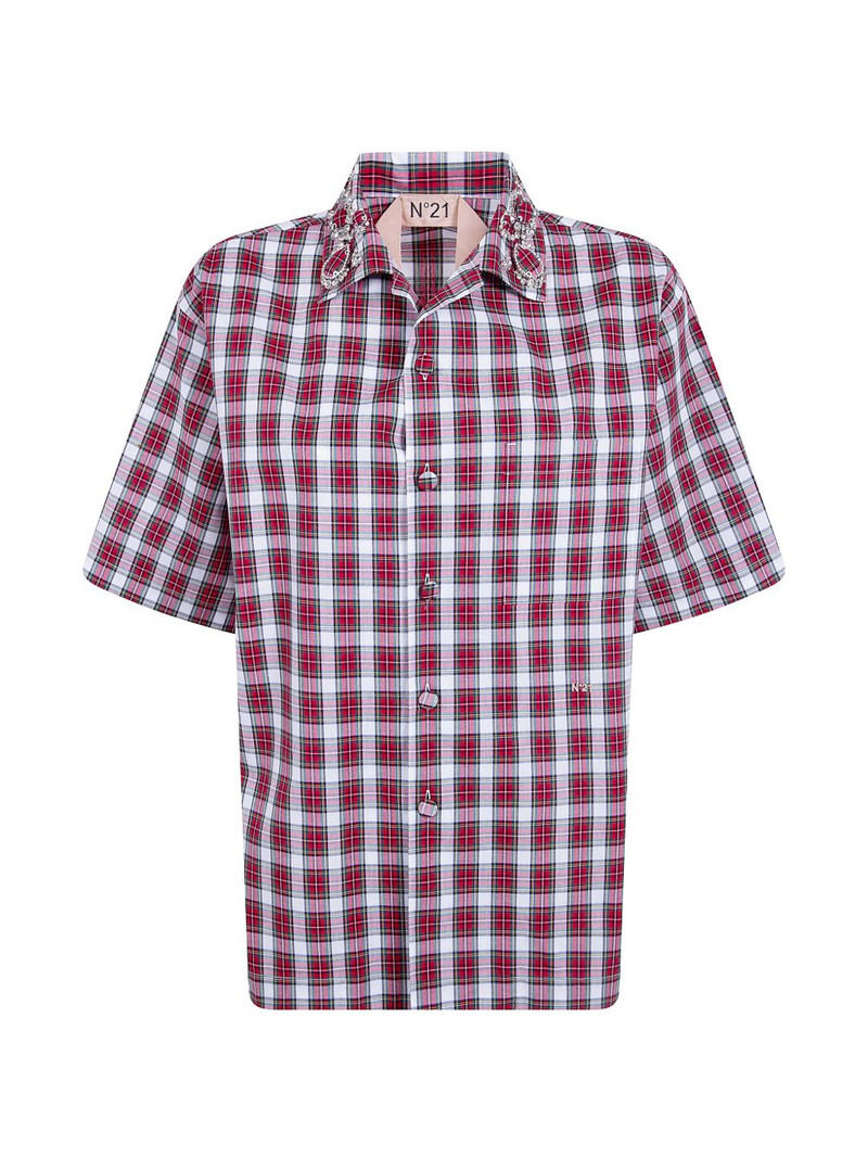 crystal-embellished tartan-print shirt 1