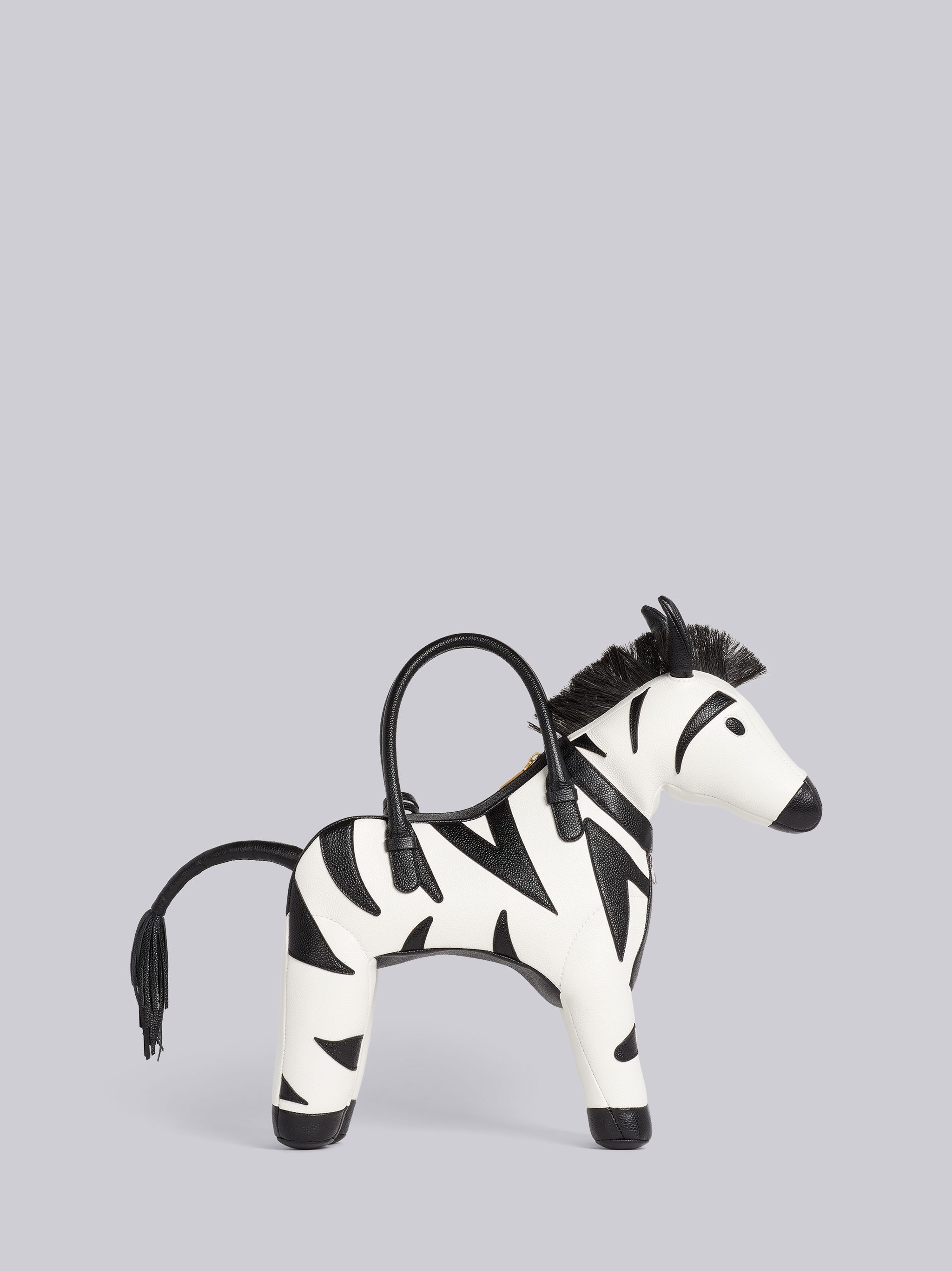 Black and White Pebble Grain Leather Zebra Bag - 4