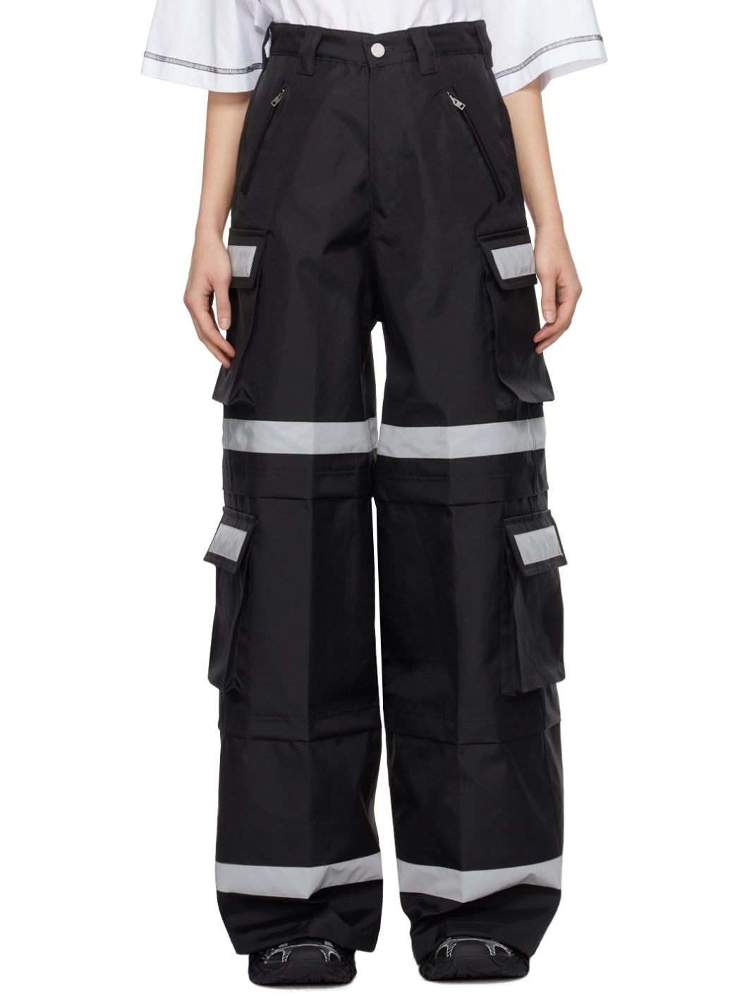 Black Reflective Cargo Pants - 1