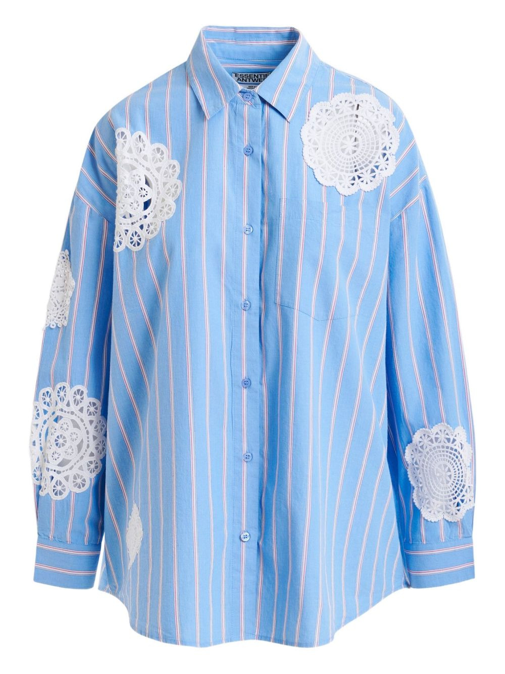 striped lace-patchwork shirt - 1