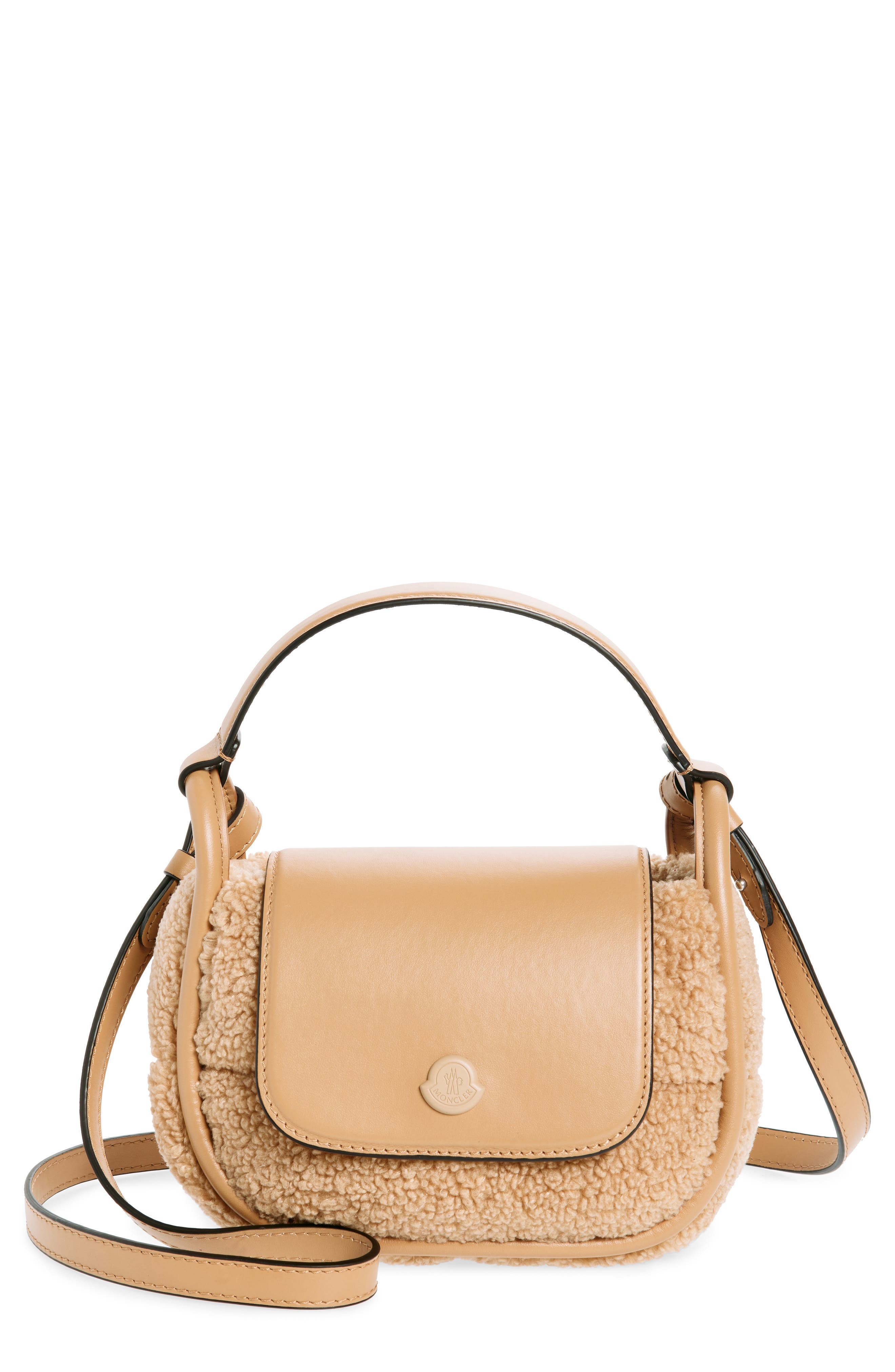 Moncler Mini Tiarna Down Faux Shearling & Leather Handbag in Beige at Nordstrom - 1
