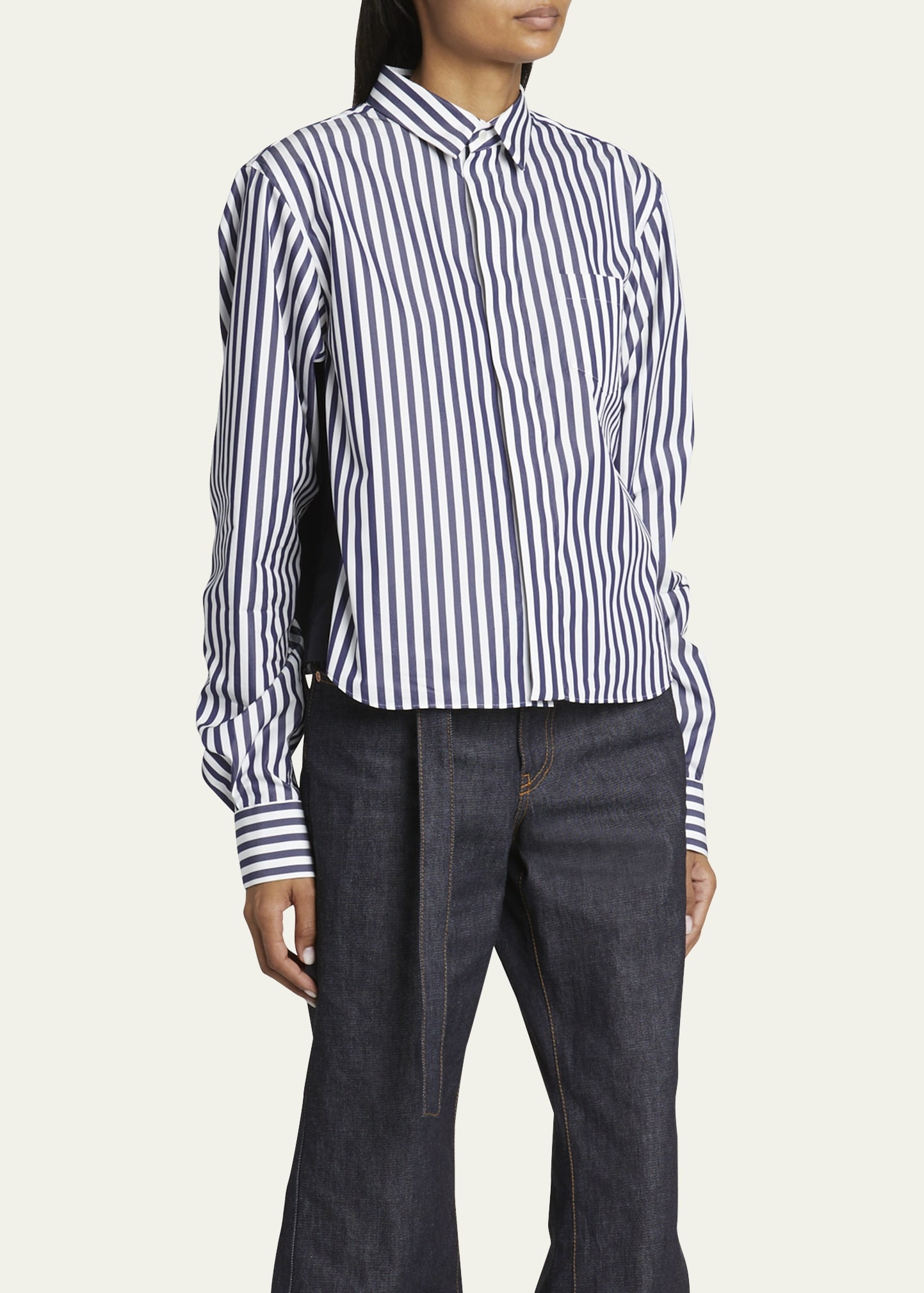 Stripe Poplin Button Down Shirt with Nylon Back - 4