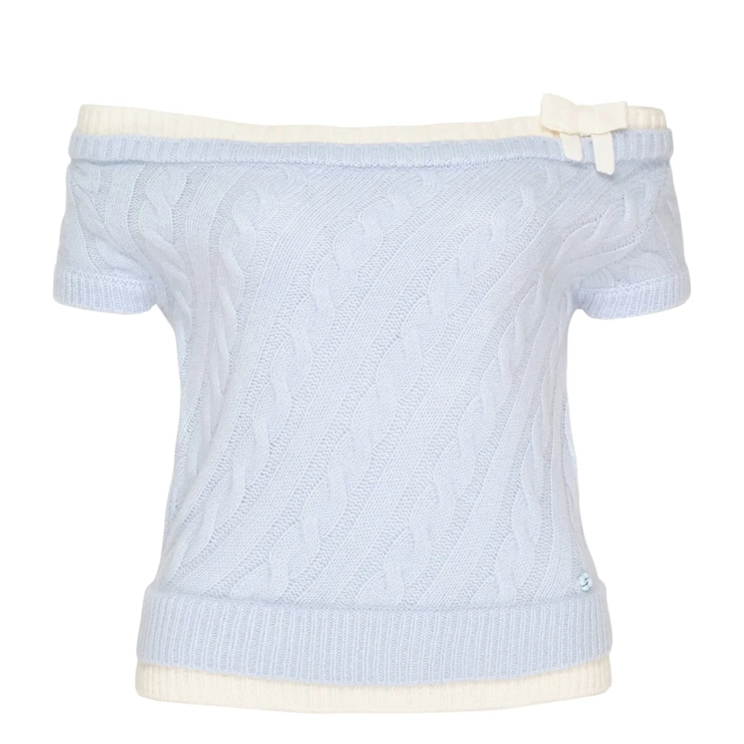 Bow Off-Shoulder Knit Crop Top - 1