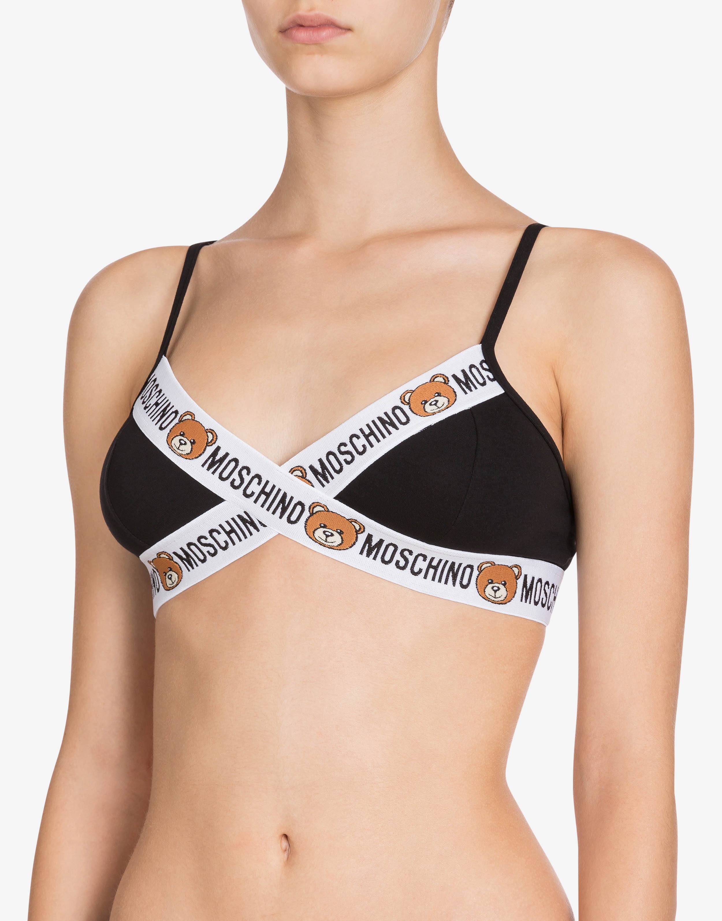 TRIANGLE COTTON BRA WITH MOSCHINO TEDDY BEAR - 1