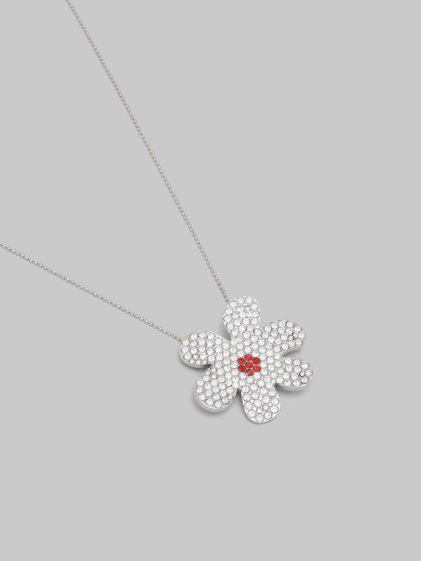 PALLADIUM BALL CHAIN NECKLACE WITH DAISY PENDANT - 3