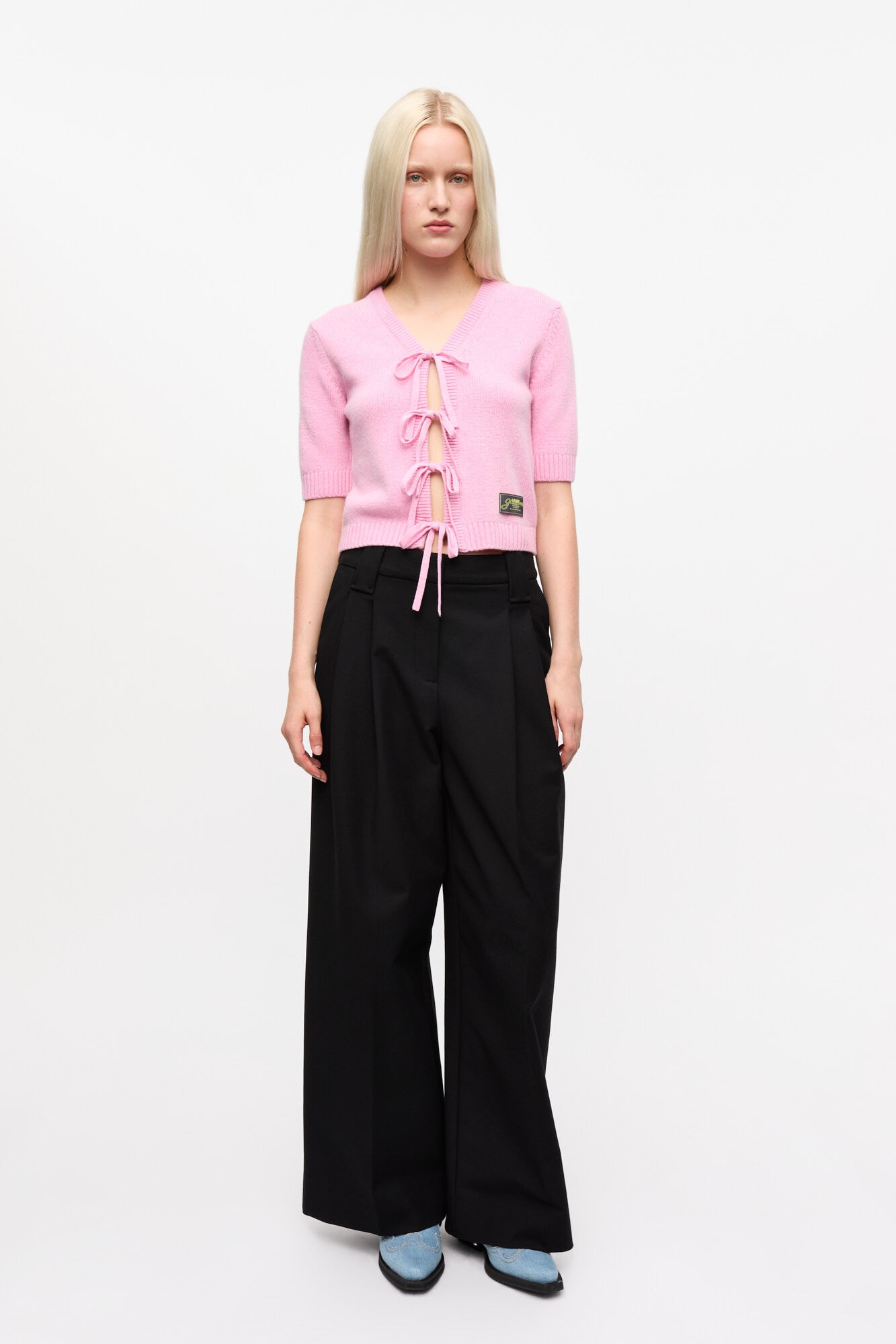 BLACK HEAVY COTTON TAILORING MID WAIST PANTS - 2