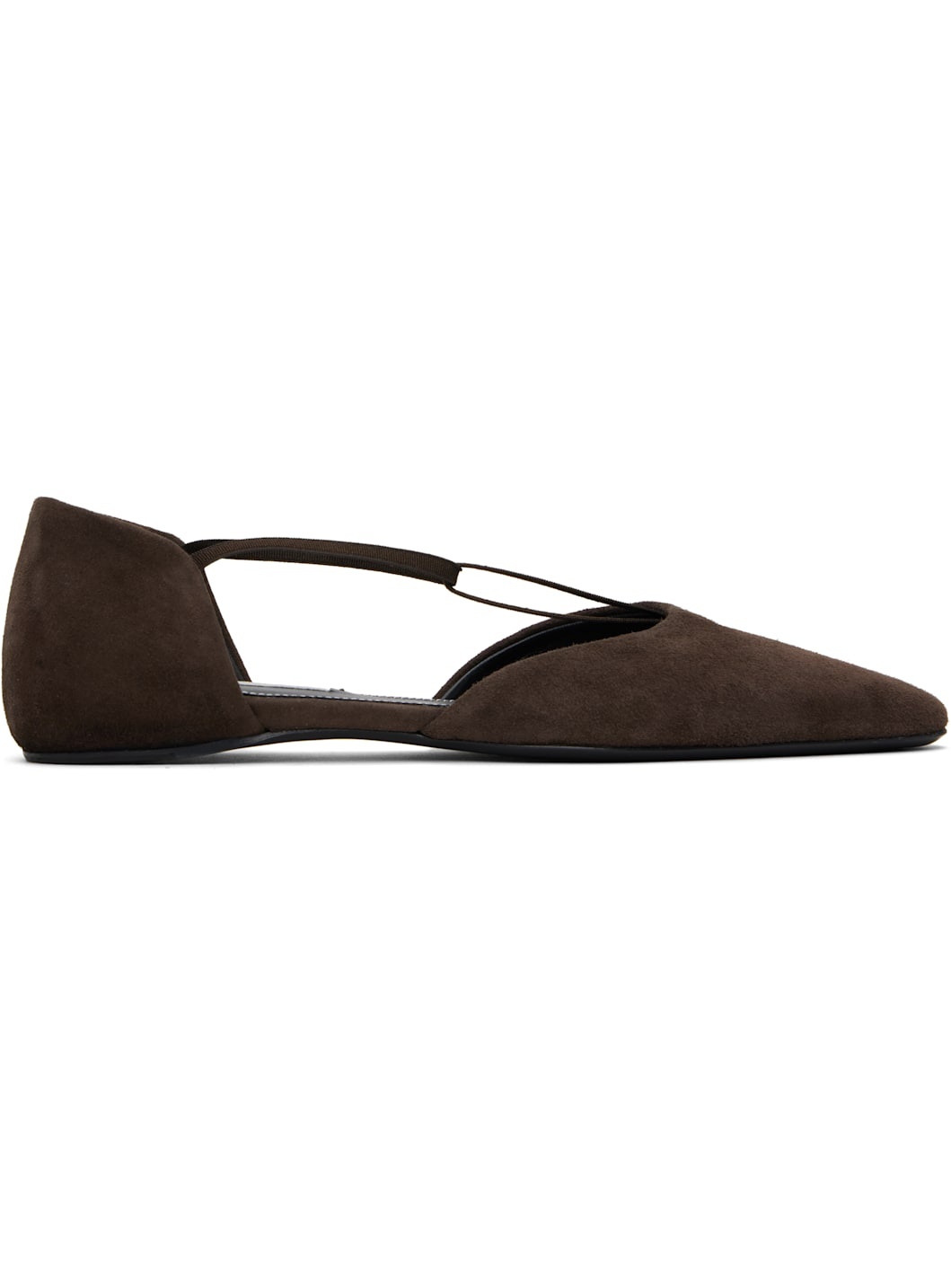 Brown Suede T-Strap Ballerina Flats - 1