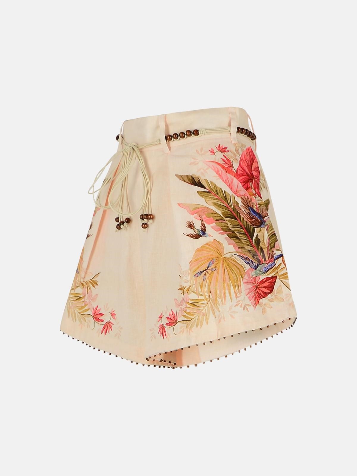 'TUCK' LINEN PLEATED SHORTS IN 'CREAM PALM FLORAL' COLOR - 2