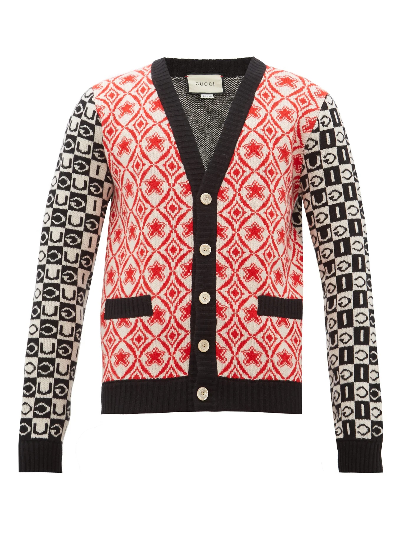 Logo-jacquard wool cardigan - 1