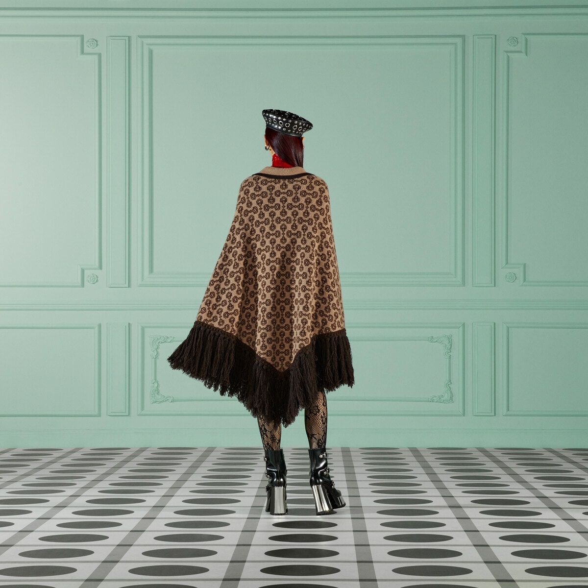 Horsebit wool cashmere jacquard cape - 6