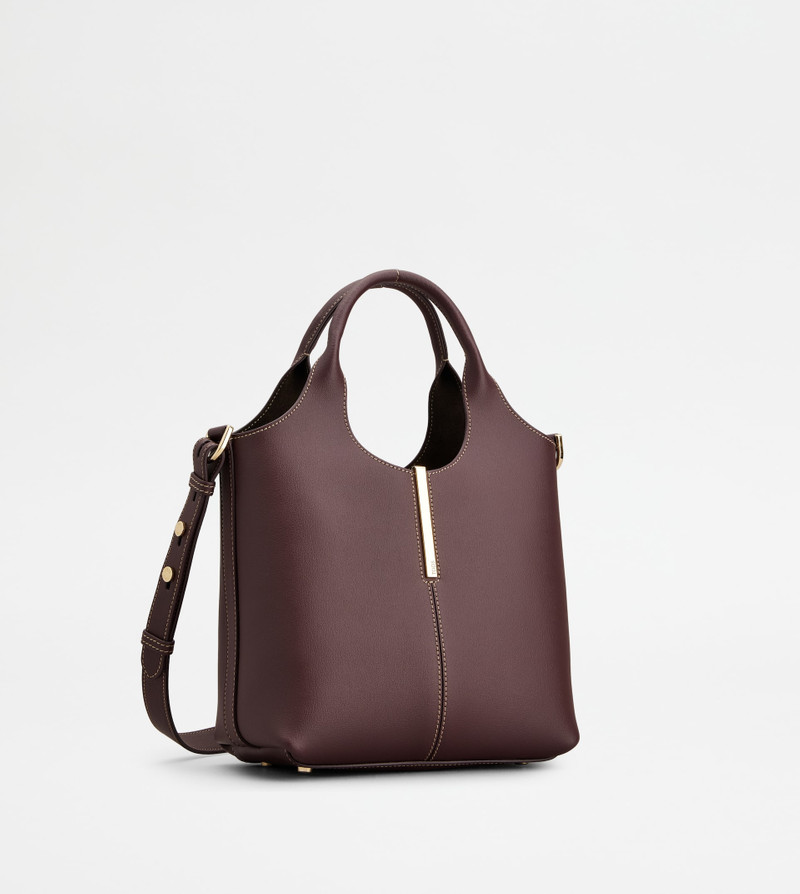 TOTE SHOPPING BAG IN LEATHER MINI - BURGUNDY 2