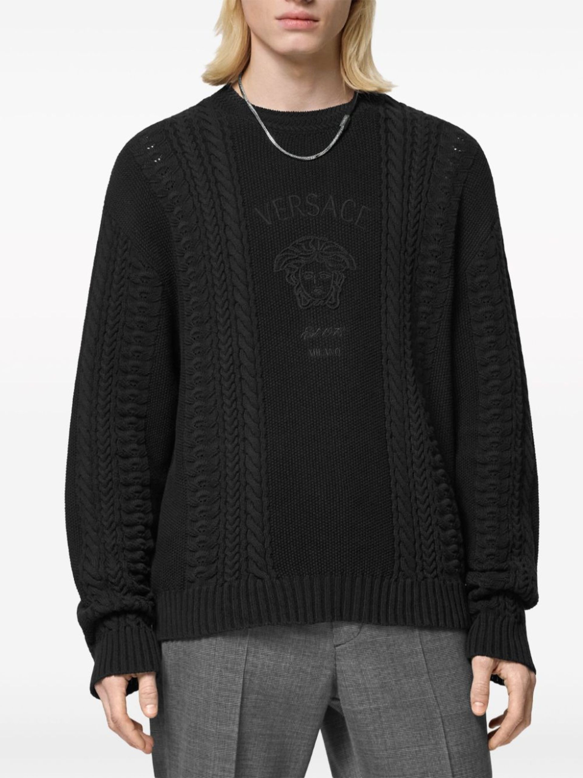 Black Medusa Milano Cable-Knit Sweater - 3