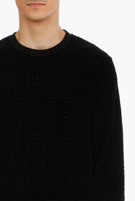 Black sweatshirt with embossed velvet Balmain monogram - 6