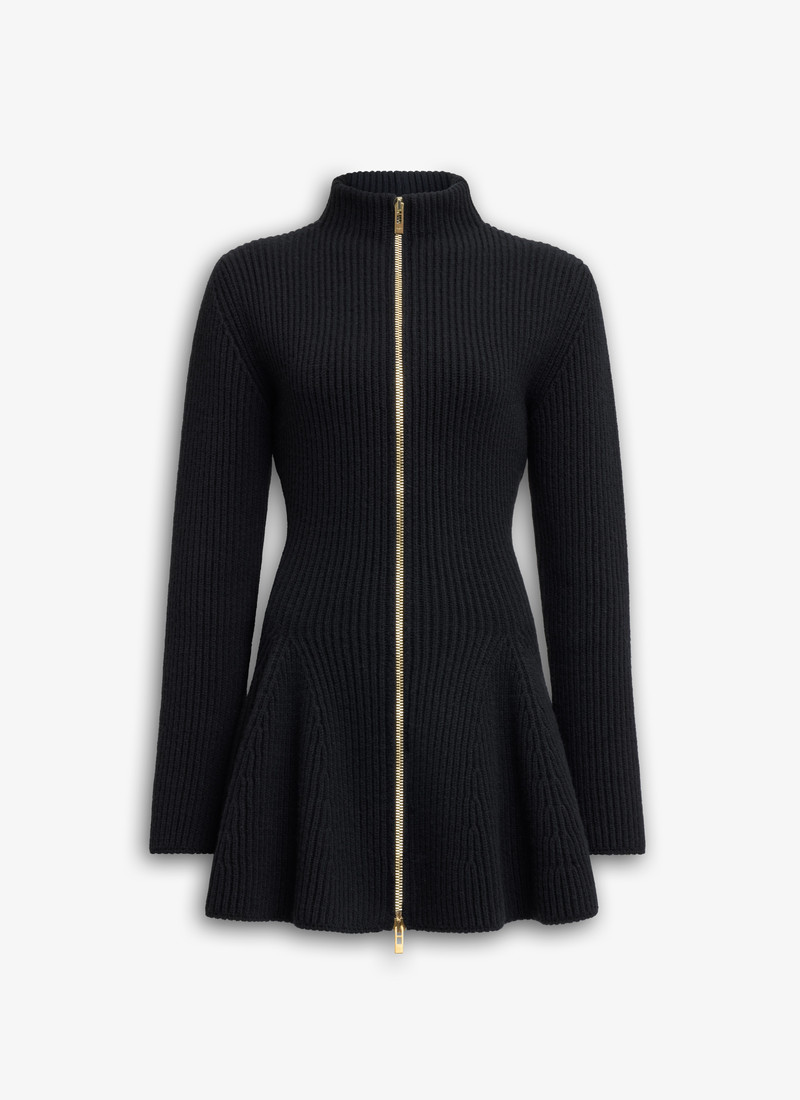 FLARED RIBBED KNIT CARDIGAN - 1