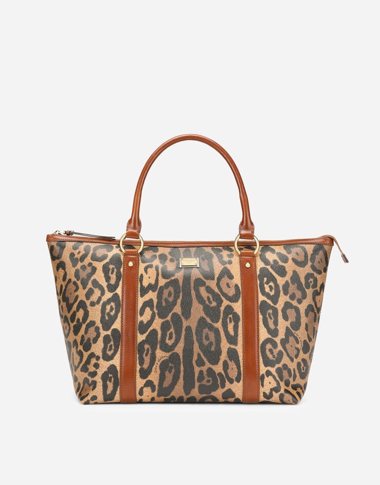 Medium leopard-print Crespo shopper with branded plate - 1