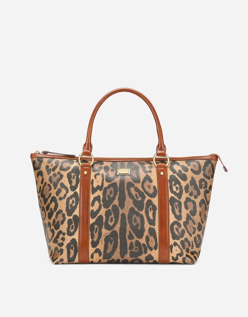 Medium leopard-print Crespo shopper with branded plate 1