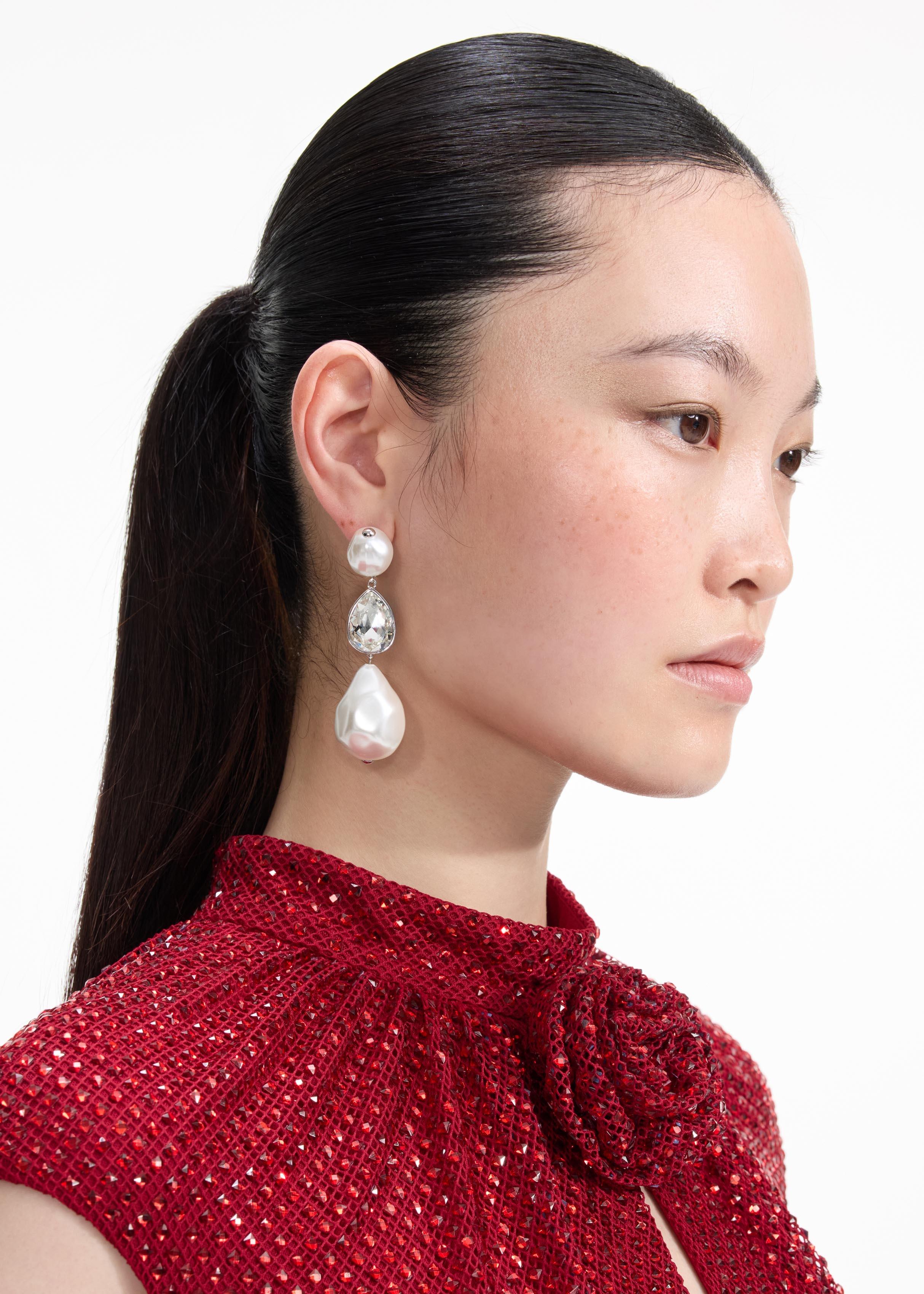 Pearl Crystal Droplet Earrings - 3