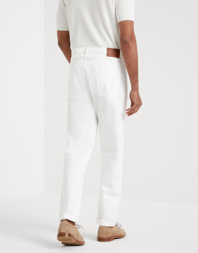 Brunello Cucinelli Garment-dyed iconic fit five-pocket trousers in slubbed denim outlook