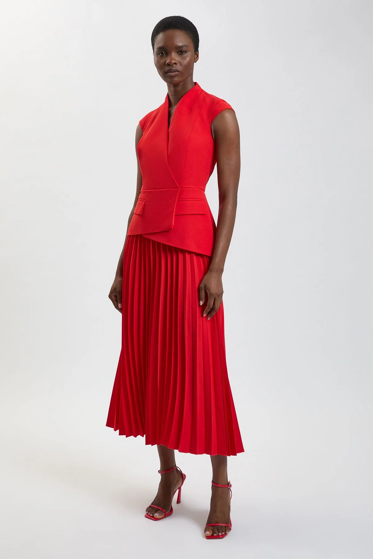 Tailored Crepe Asymmetric Pleat Maxi Dress - 1