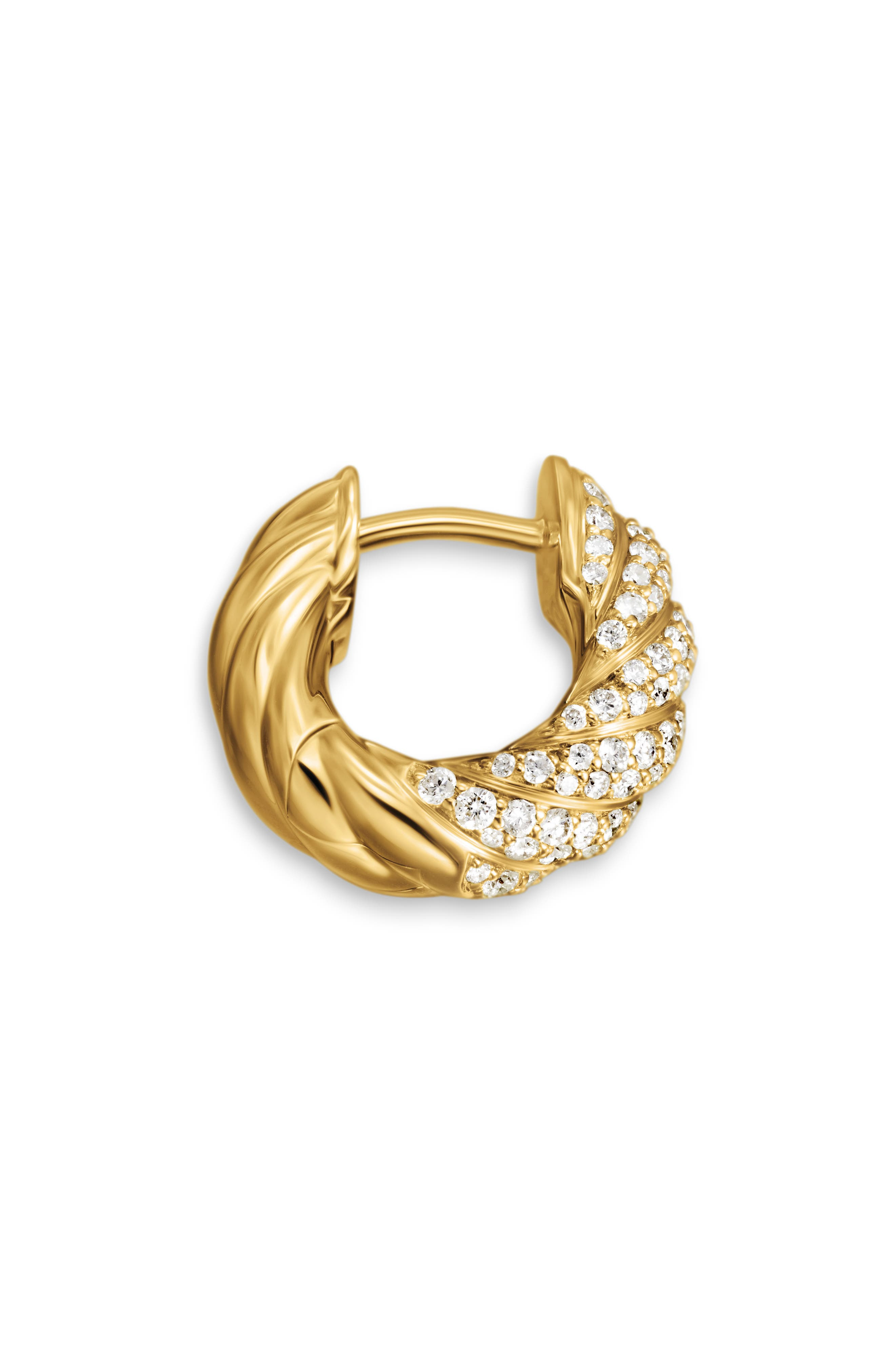 David Yurman Sculpted Cable Hoop Earrings in 18K Yellow Gold with Diamonds, 14.4mm in 18K Gold at No - 5