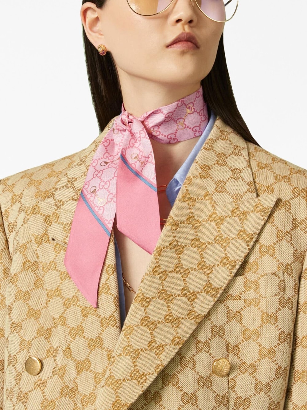 GG-print silk neck bow - 3