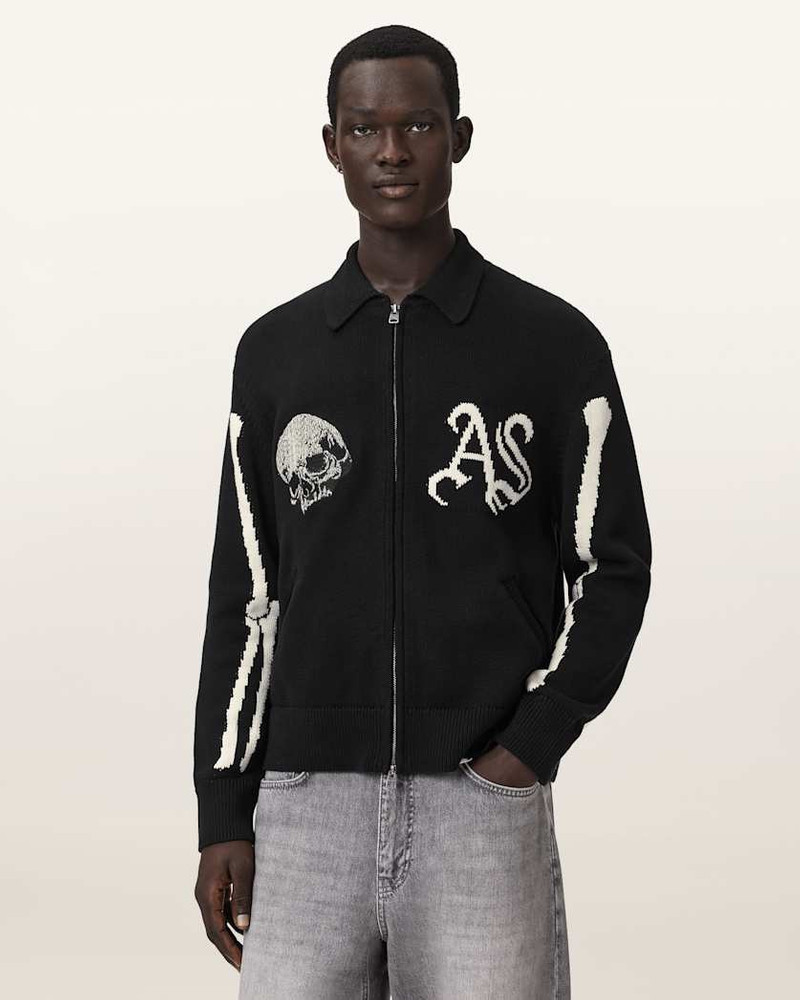 ALLSAINTS ADRIAN ZIP UP EMBROIDED KNITTED CARDIGAN outlook