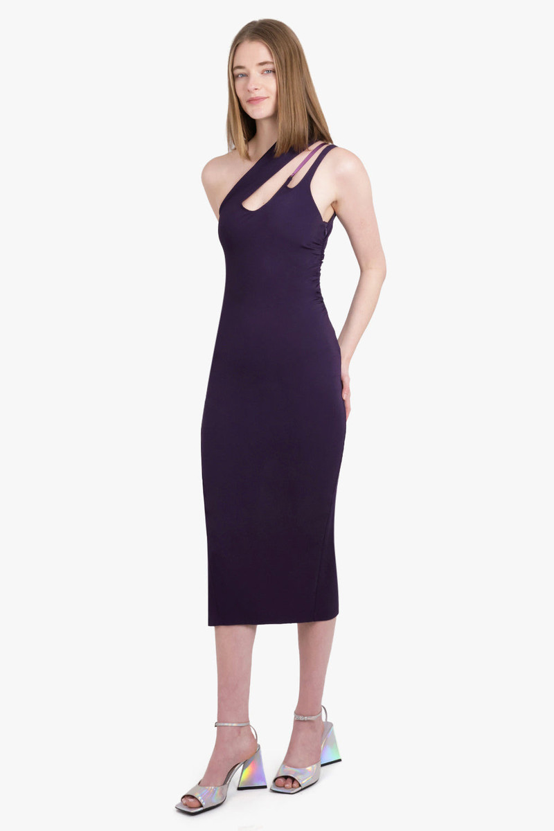 MUGLER ONE SHOULDER DRESS | DARK VIOLET outlook