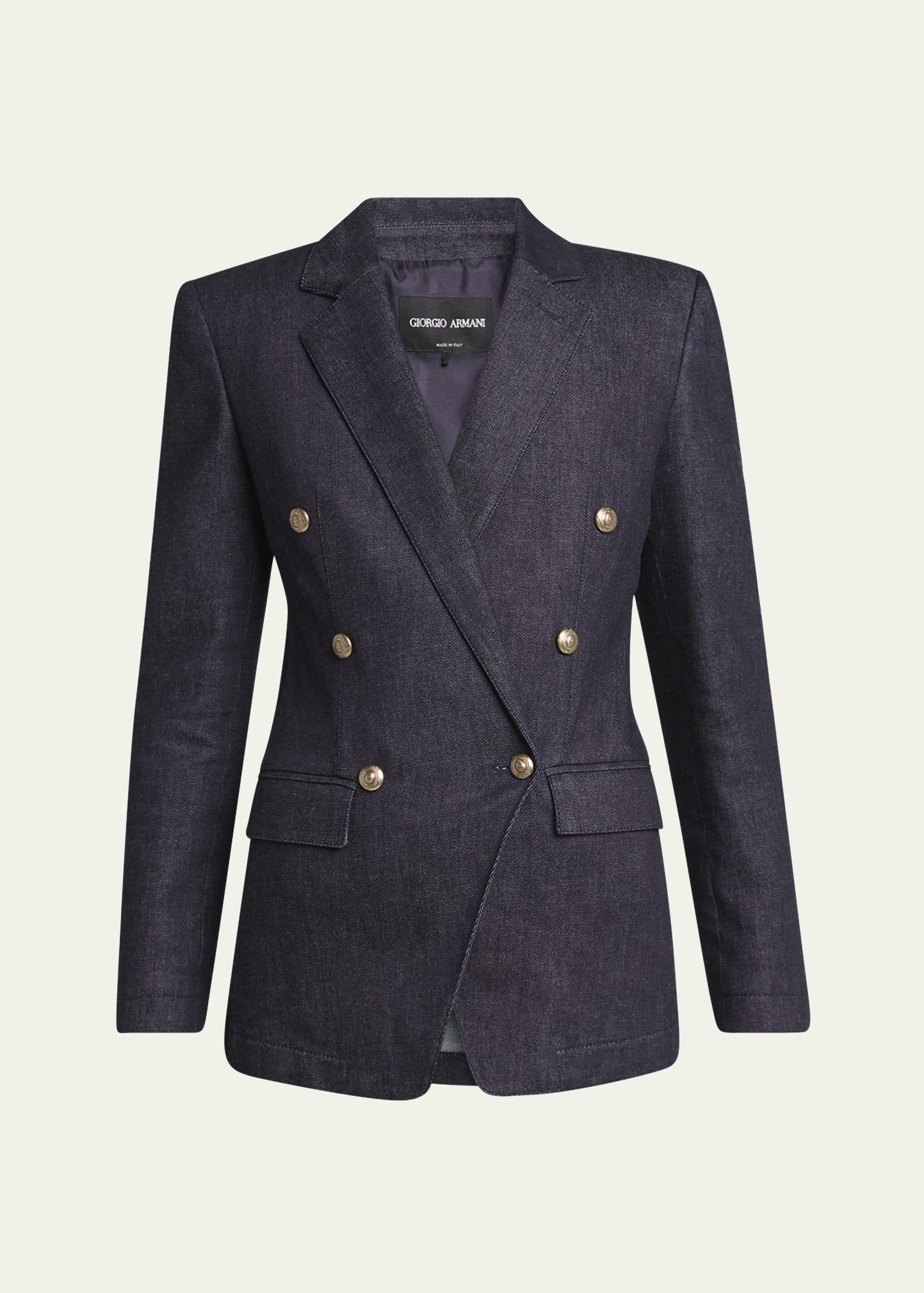 Cotton-Cashmere Denim Double-Breasted Blazer - 1