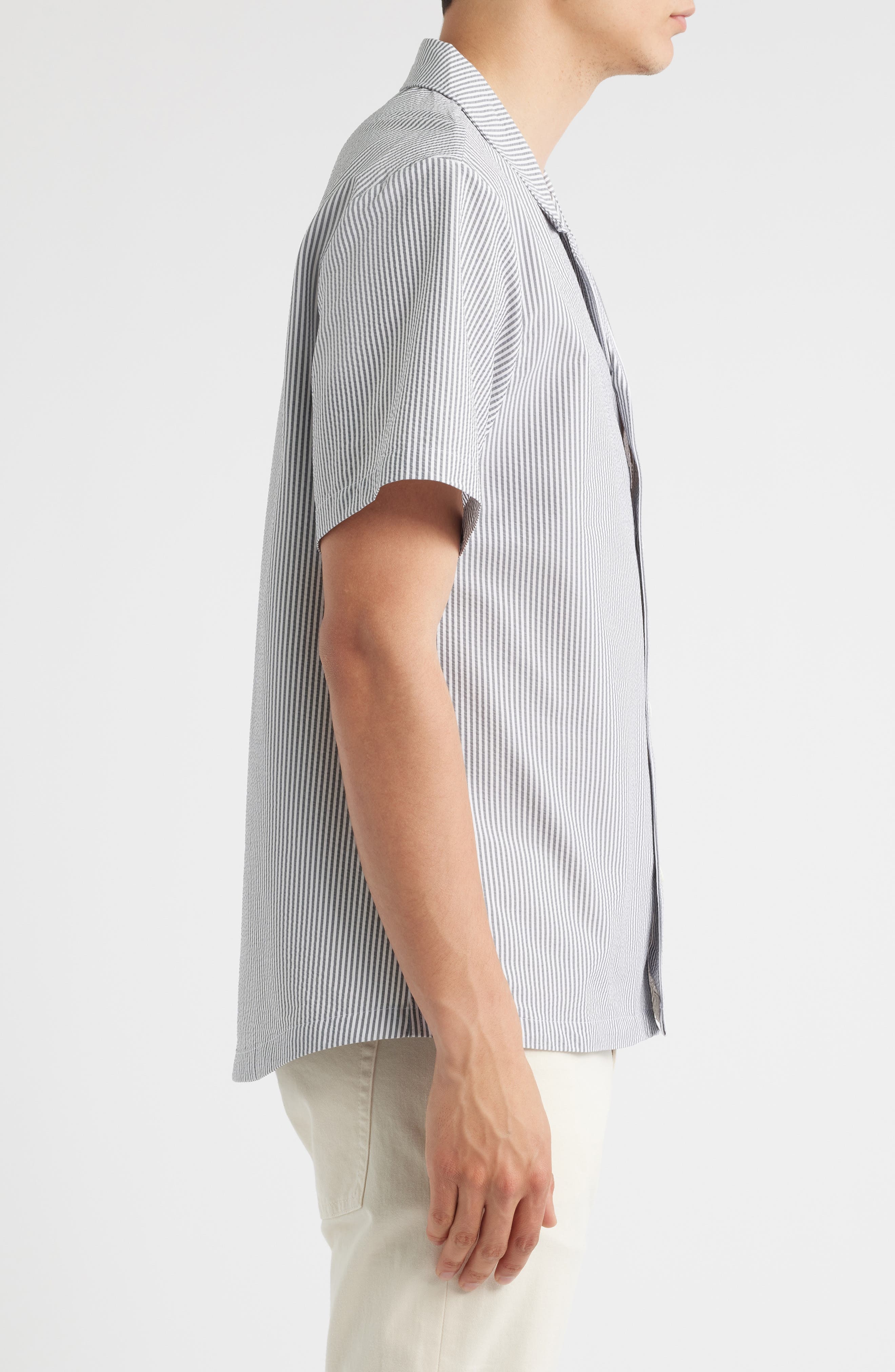 BOSS Velvetfish Stripe Seersucker Camp Shirt in Navy at Nordstrom - 3