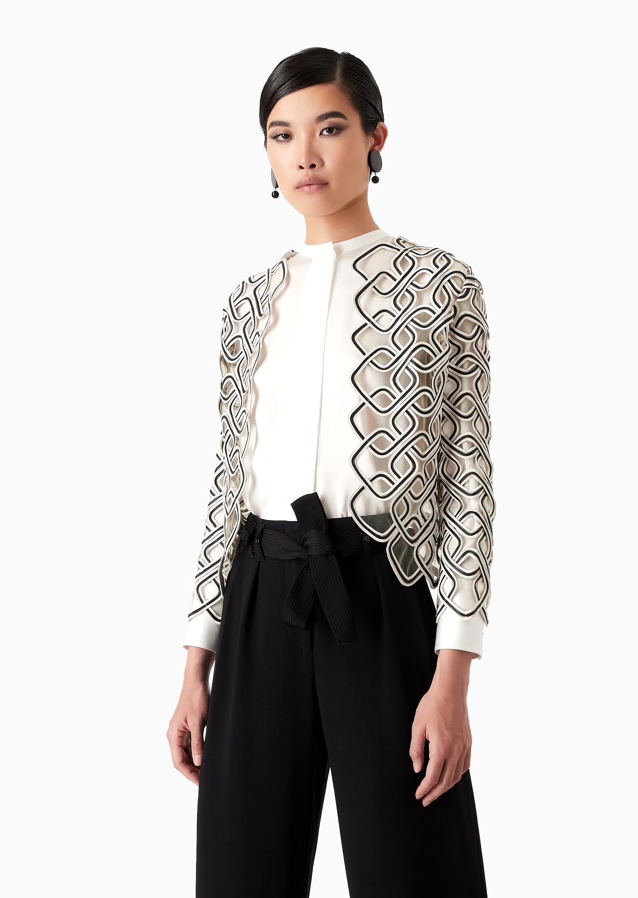 Two-toned nappa-leather jacket embroidered on tulle - 2