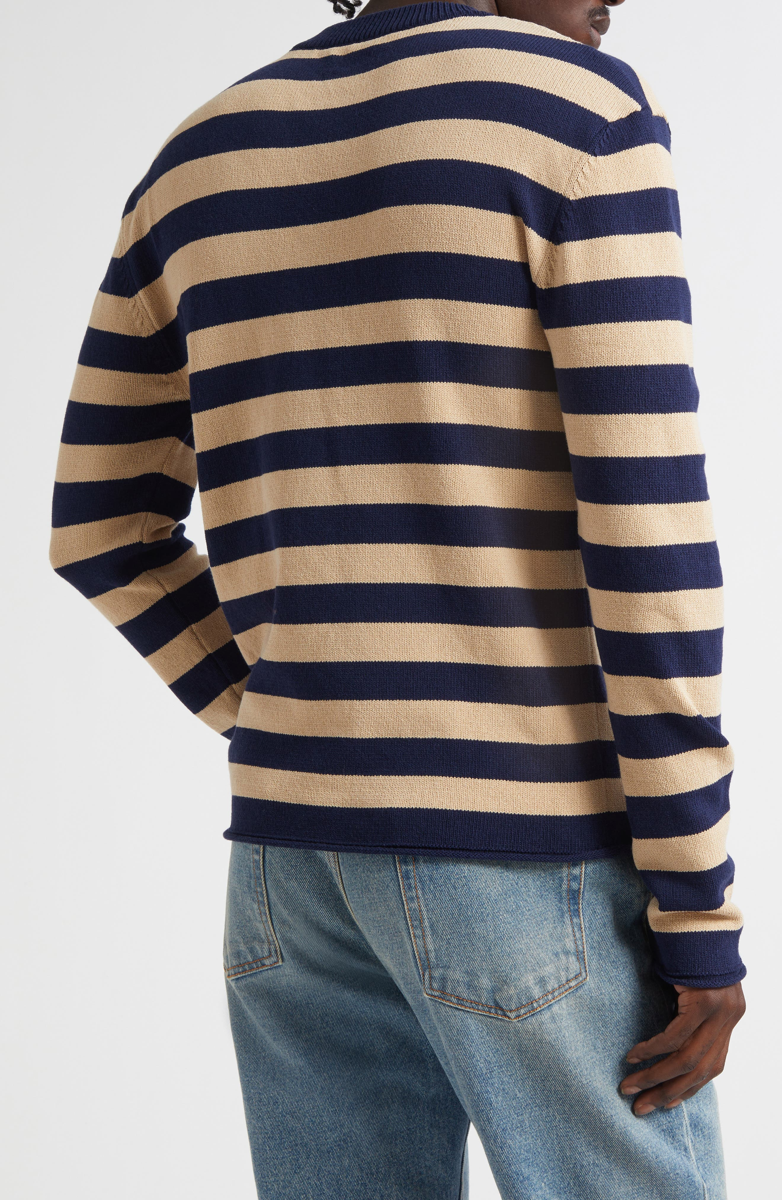 Balmain Embroidered Logo Cotton Sweater in Soe Navy/Camel at Nordstrom - 3