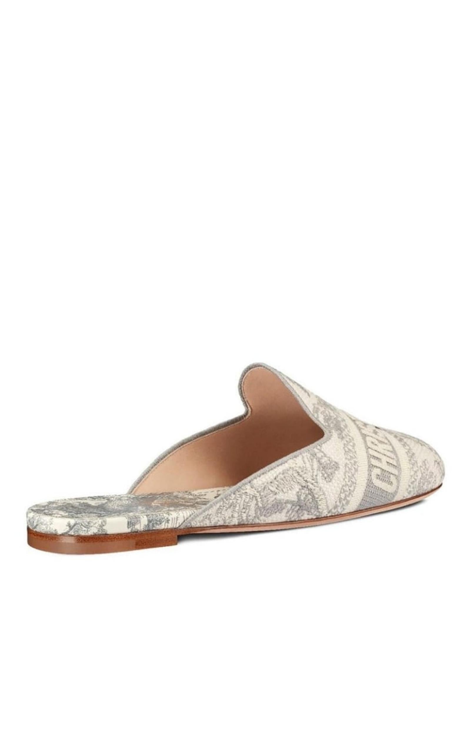 Dior Toile de Jouy Motif Flat Mules in Grey Stone - 3