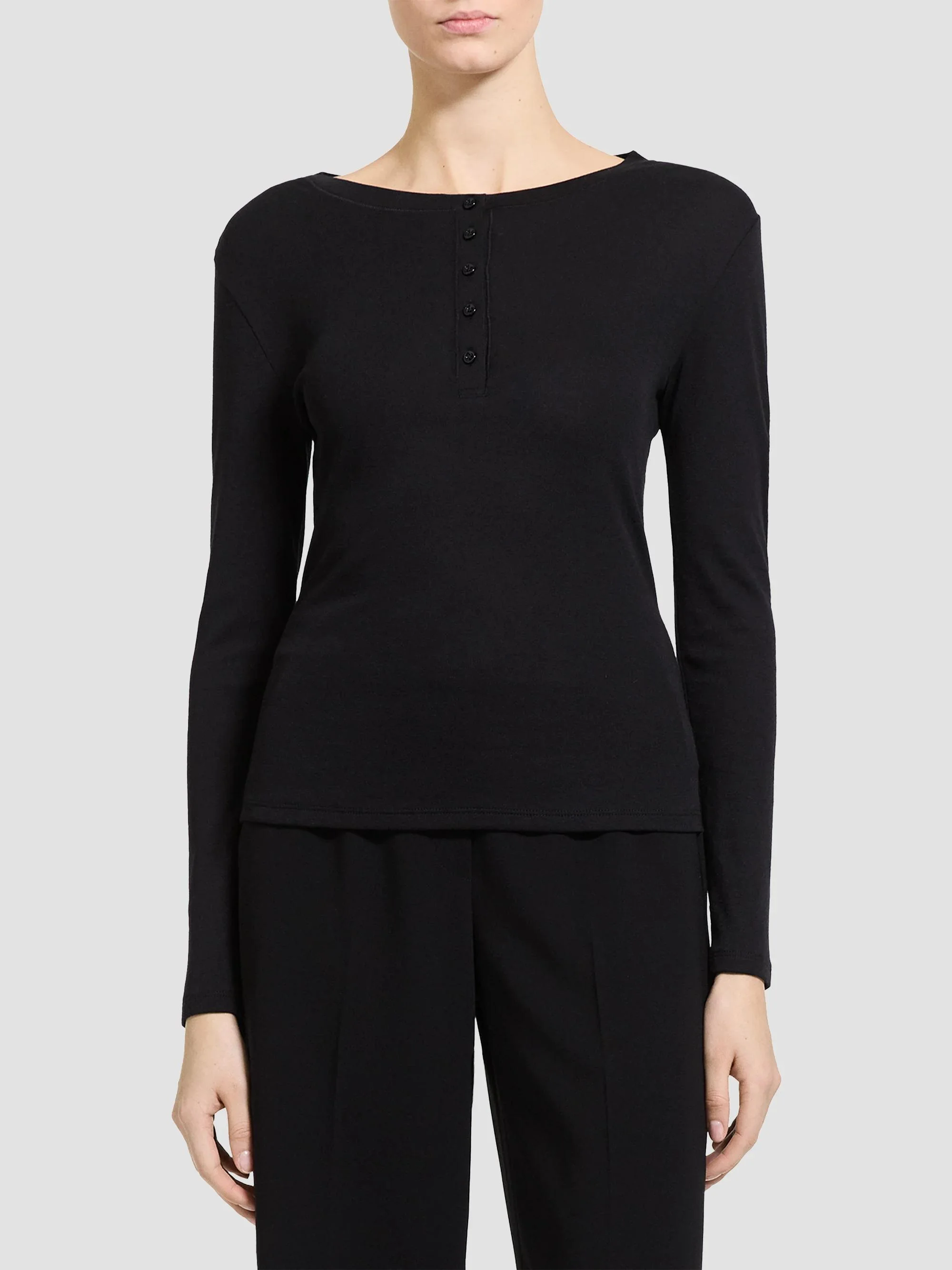 Women's Purl Henley Long-Sleeve T-Shirt - Black - 1