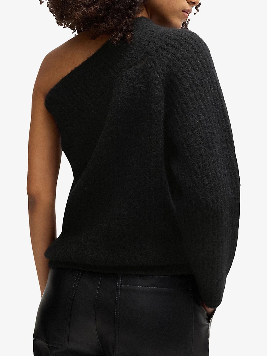 One-shoulder brushed-texture stretch-knit jumper - 4