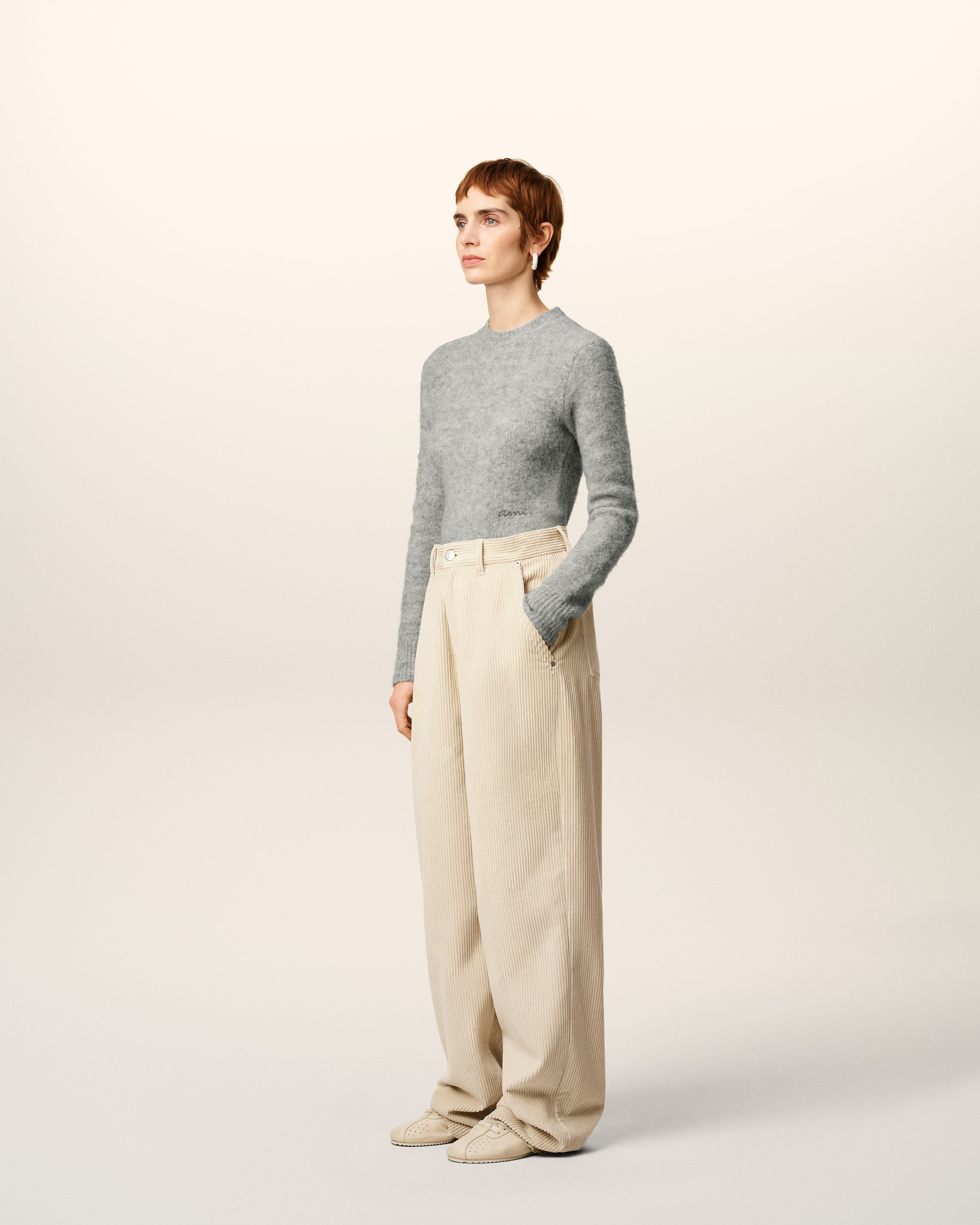 WHITE COTTON LARGE FIT TROUSERS - 6