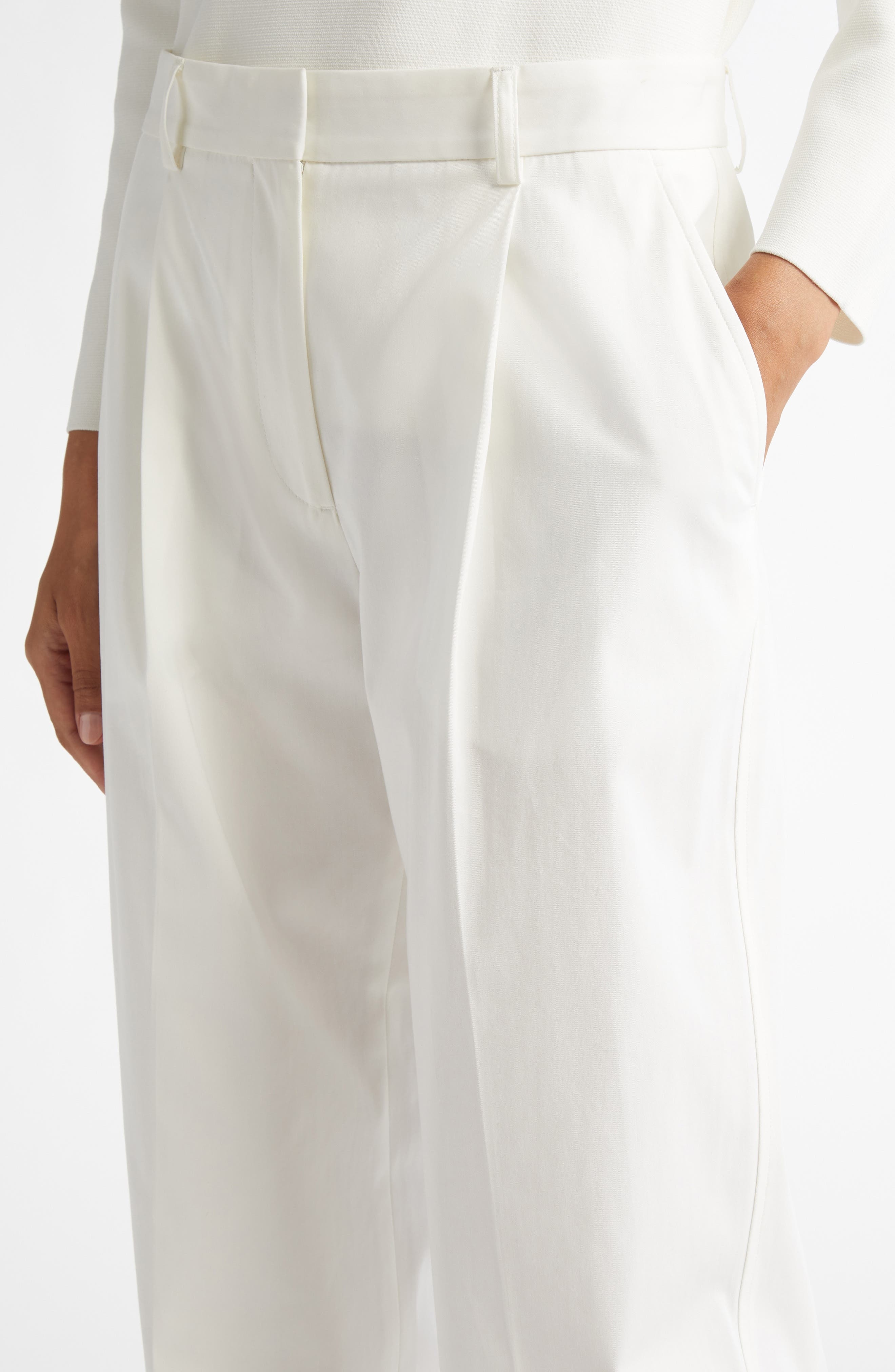 TOTEME Pleated Straight Leg Trousers in White at Nordstrom - 5