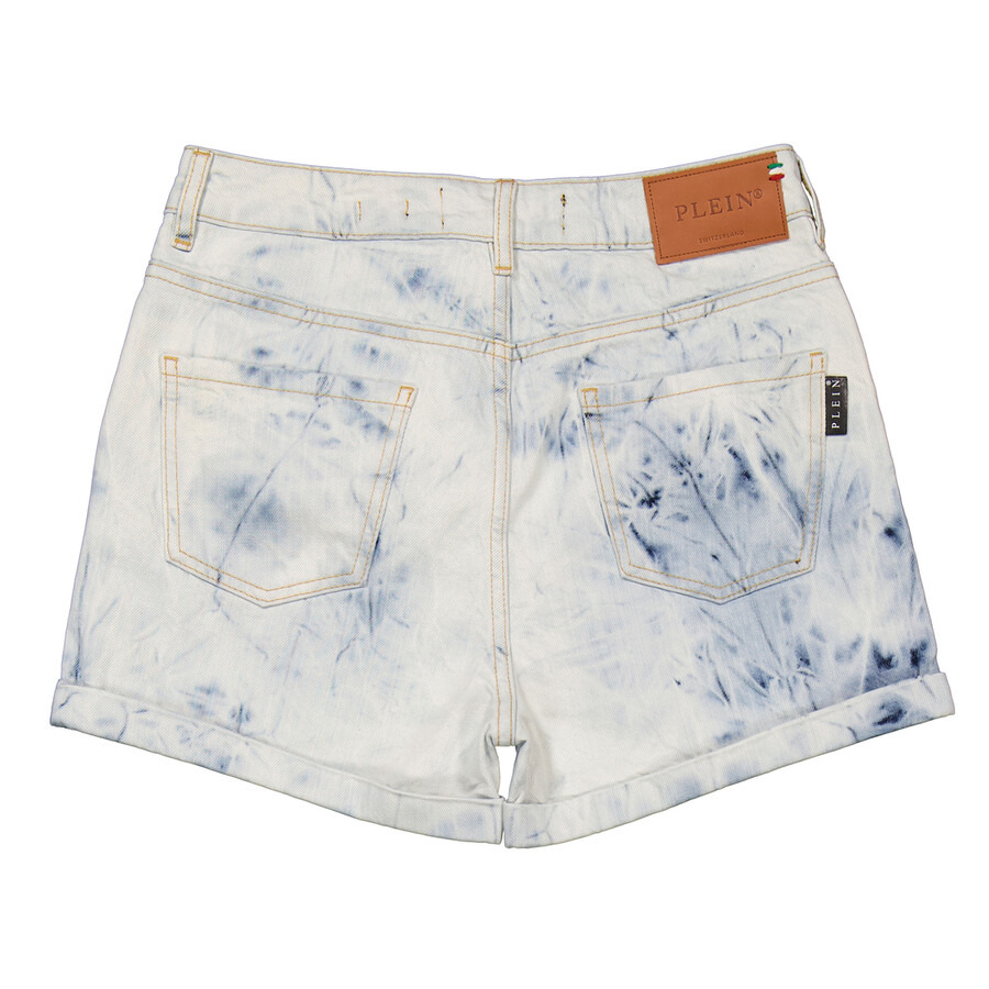 Philipp Plein Bleached High-Waist Denim Hot Pants - 7